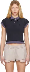 Alexander Wang T T By Alexander Wang Charcoal Stretch Piquet Polo Shirt In Washed Navy/washed B