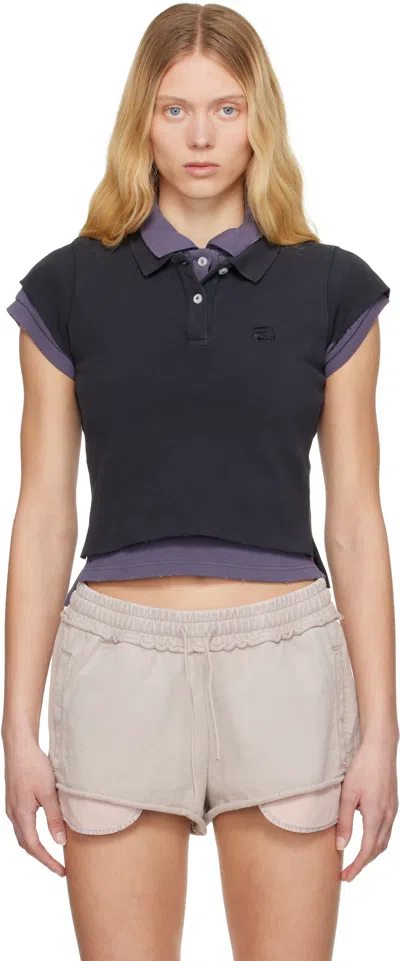 ALEXANDER WANG T NAVY LAYERED SHRUNKEN POLO