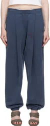 Alexander Wang T Navy Logo Waistband Pleated Sweatpants In Blue