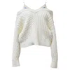Alexander Wang . T Off-shoulder Cable Knit Jumper In Ecru Cotton In White