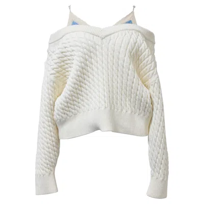 Alexander Wang . T Off-shoulder Cable Knit Jumper In Ecru Cotton In White