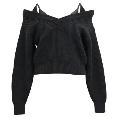 Alexander Wang T . Off-shoulder Layered Sweater In Black Cotton In Blue