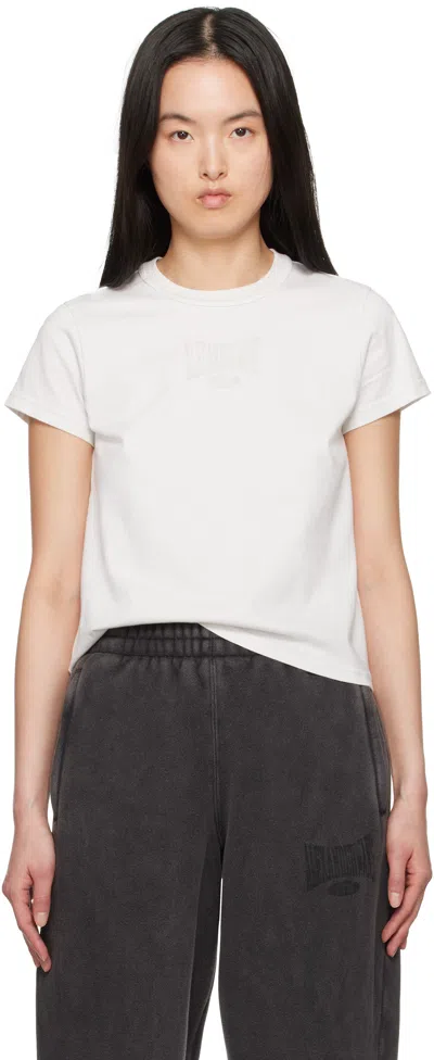 Alexander Wang T Off-white Distressed Logo Shrunken T-shirt In Dirty White