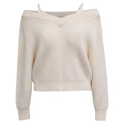 Alexander Wang T. Off-shoulder Layered Sweater In Ivory Cotton In Neutral