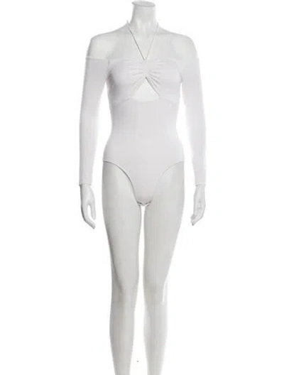 Pre-owned Alexander Wang Off-the-shoulder Long Sleeve Bodysuit In Neutral