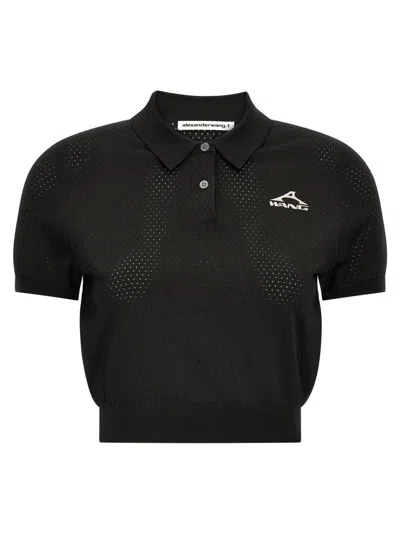 Alexander Wang T T By Alexander Wang Mesh Polo Shirt In Black