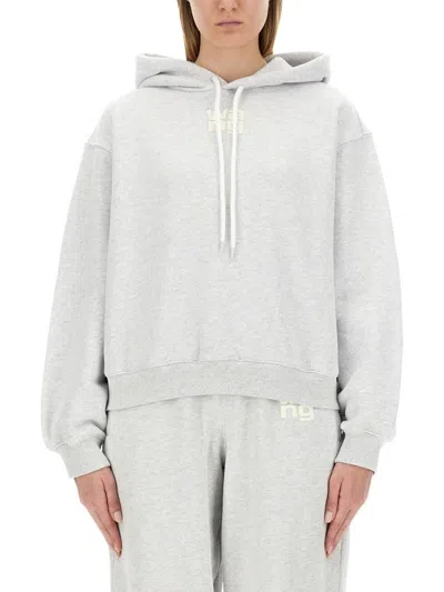 ALEXANDER WANG T OVERSIZED GREY HOODIE WITH SUBTLE LOGO