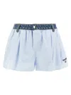 Alexander Wang T T By Alexander Wang Oxford Striped Cotton Boxer Shorts With Pleats In Blue