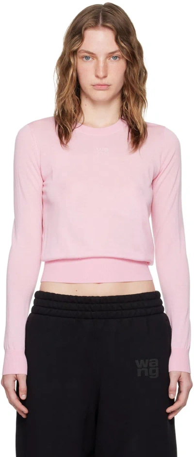 Alexander Wang T Pink Embossed Logo Sweater In Pink Lace