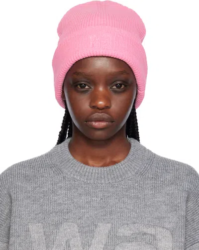 Alexander Wang T Pink Logo Compact Deboss Beanie In 671 Prism Pink