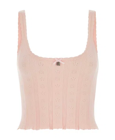 Alexander Wang T Pointelle-knit Perforated Cropped Top In Pink