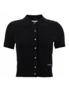 Alexander Wang T Alexanderwang. T Short Sleeve Polo Cardigan With Knit Logo Patch In Black