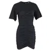 Alexander Wang . T Ruched Short Sleeve Mini Dress In Black Polyamide In Black