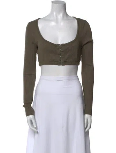 Pre-owned Alexander Wang T Scoop Neck Long Sleeve Crop Top In Green