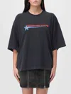 Alexander Wang Loose-fitting Black T-shirt With Graphic Design And Uneven Hem In Gray