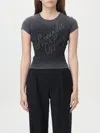 Alexander Wang Crystal Hotfix Tee In Ribbed Jersey In Grau