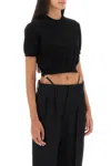 Alexander Wang Cropped Ribbed Chenille Sweater With Logo In Black