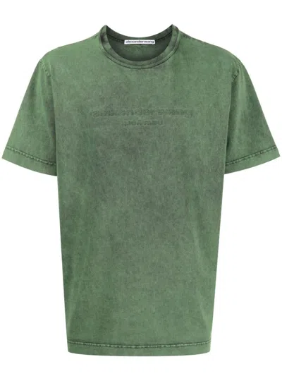 Alexander Wang Logo-embossed Acid-wash Cotton T-shirt In Green