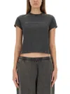 Alexander Wang Fitted Cropped T-shirt With Subtle Logo In Gray