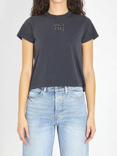 Alexander Wang T-shirt With Logo And Rhinestones In Blue