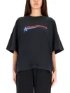 Alexander Wang Loose-fitting Black T-shirt With Graphic Design And Uneven Hem In Black