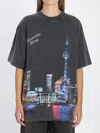 Alexander Wang Women T-shirt With Thermo-applied Rhinestones And Shanghai Skyline In Blue