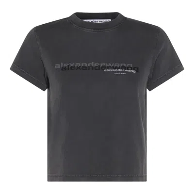 Alexander Wang Crew Neck Short Sleeves Cropped Length In Black