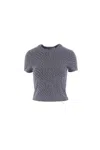 Alexander Wang Short Sleeve Round Neck Cropped Top In Gray