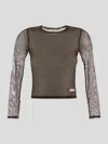 Alexander Wang Micro Solid Mesh Sleeve T-shirt In Brown