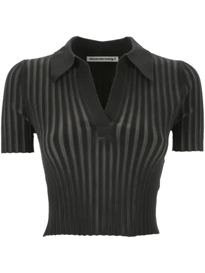 Alexander Wang Pullover Rib-knit Top In Grey
