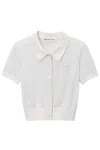 Alexander Wang Button-front Short-sleeve Knit Top In Bianco