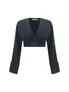 Alexander Wang Long-sleeve Cropped Blouse In Black