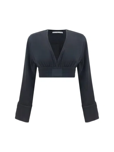 Alexander Wang Long-sleeve Cropped Blouse In Black