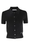 Alexander Wang T Alexanderwang. T Short Sleeve Polo Cardigan With Knit Logo Patch In Black