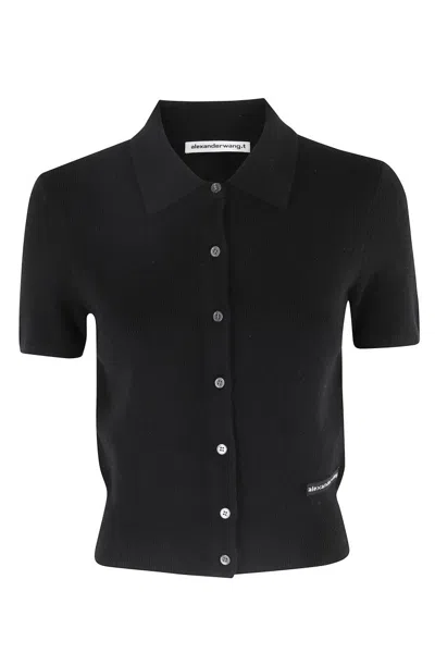ALEXANDER WANG T SHORT-SLEEVE CARDIGAN WITH CLASSIC COLLAR AND BUTTON CLOSURE