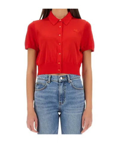 Alexander Wang T T By Alexander Wang Cropped Polo Cardigan In Red