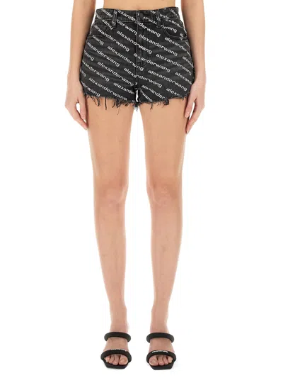 Alexander Wang T Shorts With All Over Logo In Black