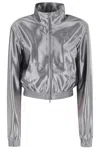 Alexander Wang T Alexanderwang.t Shrunken Logo-embossed Satin Track Jacket In Neutral
