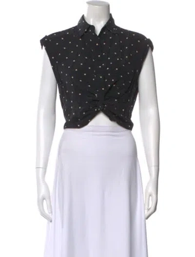 Pre-owned Alexander Wang Silk Graphic Print Crop Top In Black