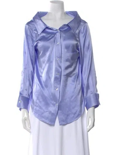 Pre-owned Alexander Wang Silk Long Sleeve Button-up Top In Blue