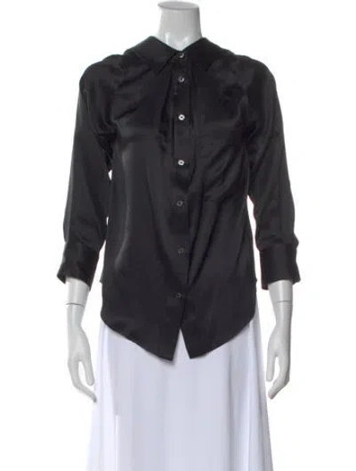 Pre-owned Alexander Wang Silk Three-quarter Sleeve Button-up Top In Black
