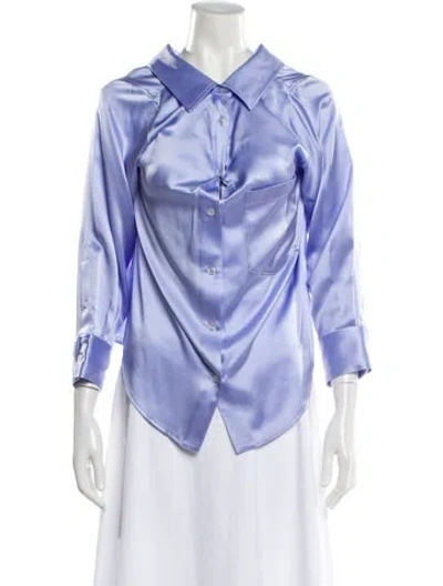 Pre-owned Alexander Wang Silk Three-quarter Sleeve Button-up Top W/ Tags In Blue