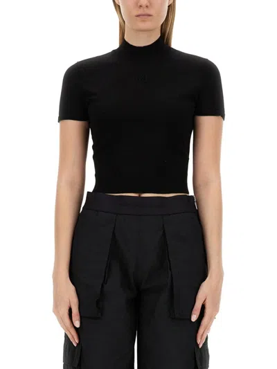 Alexander Wang T T By Alexander Wang Puff Logo Shrunken T-shirt In Black