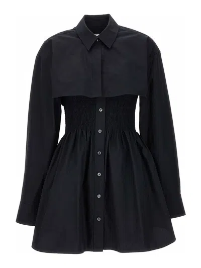 Alexander Wang T Alexanderwang.t Layered Cotton-poplin Mini Shirt Dress In Black