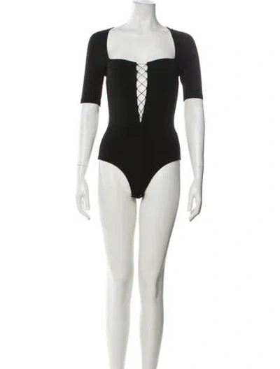 Pre-owned Alexander Wang T Square Neckline Three-quarter Sleeve Bodysuit In Blue