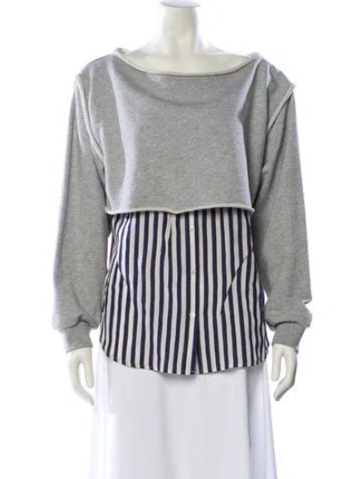 Pre-owned Alexander Wang T Striped Bateau Neckline Sweatshirt In Gray