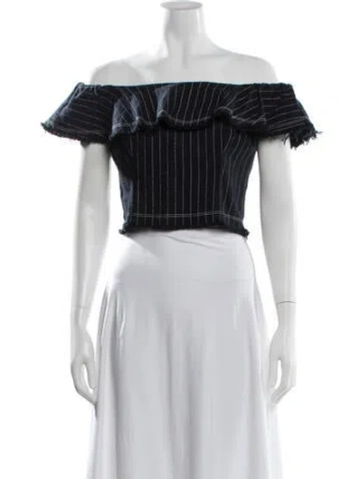 Pre-owned Alexander Wang Striped Off-the-shoulder Crop Top In Blue