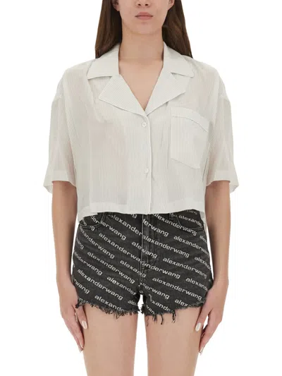 ALEXANDER WANG T STRIPED SHIRT WITH EMBROIDERED LOGO