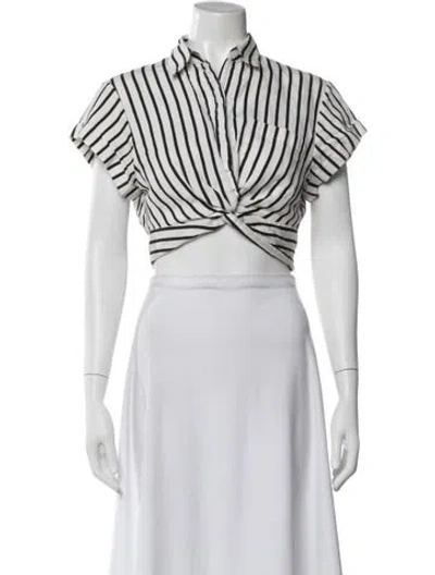 Pre-owned Alexander Wang Striped Short Sleeve Crop Top In White