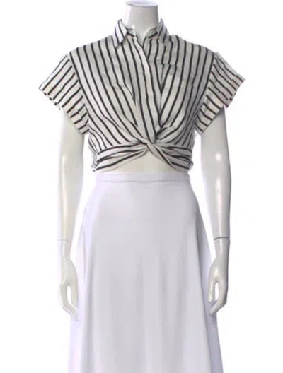 Pre-owned Alexander Wang Striped Short Sleeve Crop Top In White